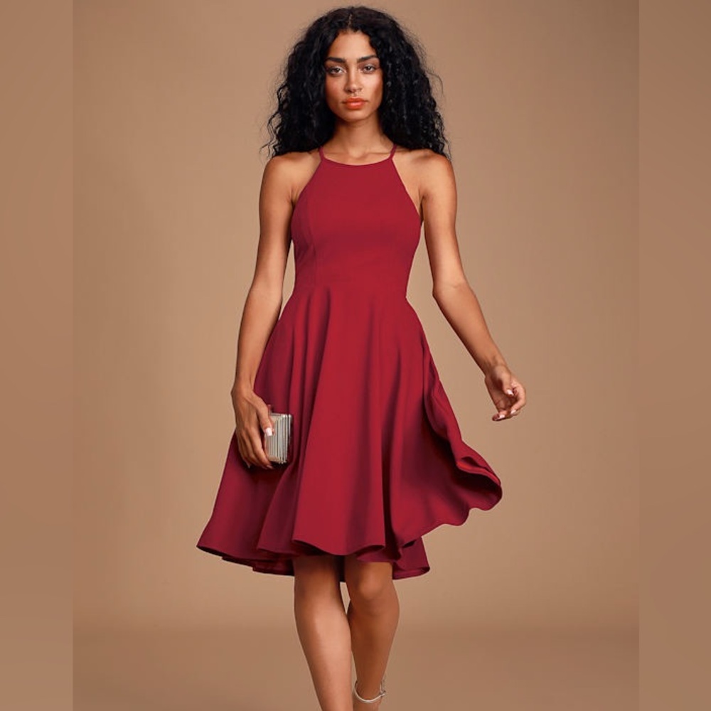 LULUS Irresistible Charm Burgundy Evening Cocktail Midi Dress NWT